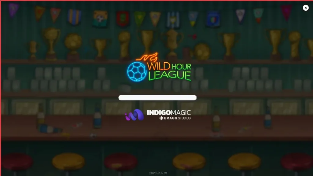 Wild Hour League اسلاٹ کا اسکرین شاٹ جس میں فٹ بال اور اسپورٹس بار کا ماحول دکھایا گیا ہے۔