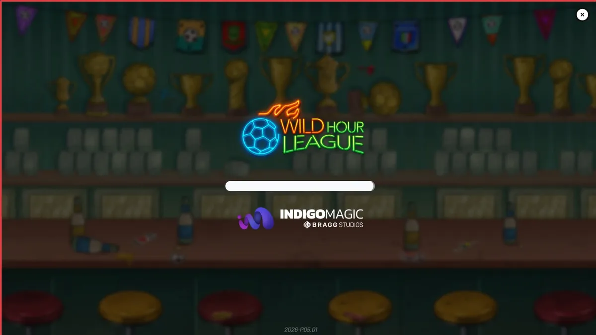 Wild Hour League اسلاٹ کا اسکرین شاٹ جس میں فٹ بال اور اسپورٹس بار کا ماحول دکھایا گیا ہے۔